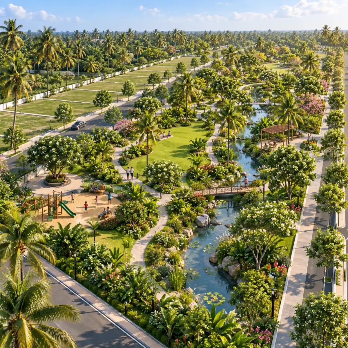 Assetz City of Palms landscaped park along the green spine