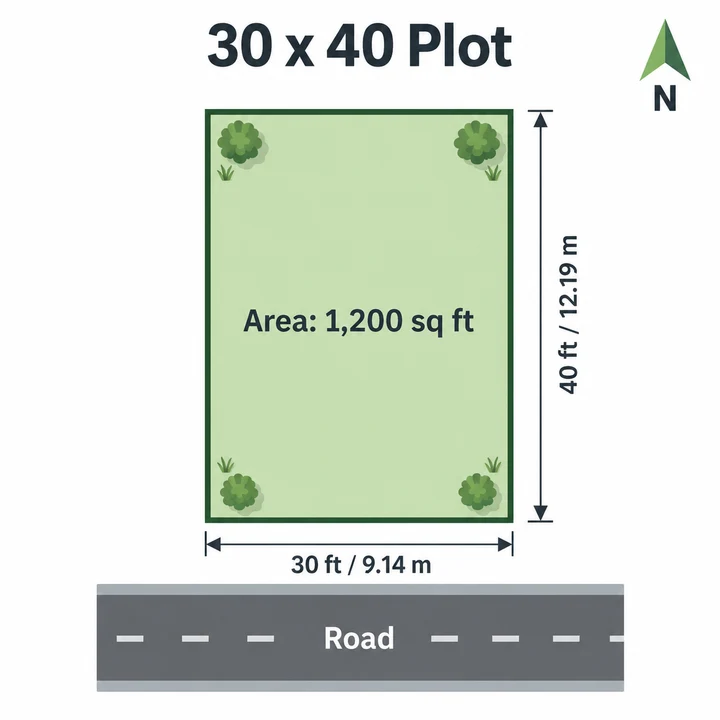 Assetz City of Palms 30 x 40 ft plot plan, 1,200 sq ft (9.14 x 12.19 m)