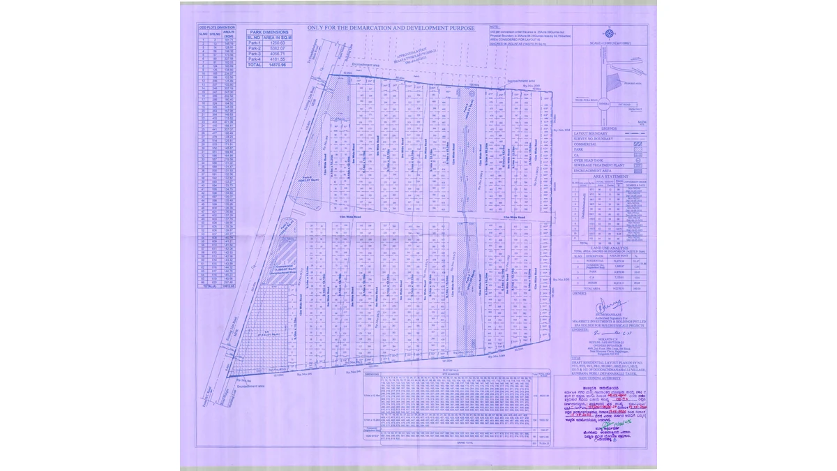 Assetz City of Palms sanctioned draft residential layout plan filed with K-RERA, 620 plots on 35.16 acres